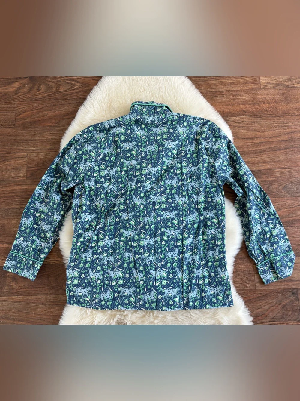 J.Crew Fauna Floral Blue Spotted Leopard Cotton Poplin Pajama Set Medium